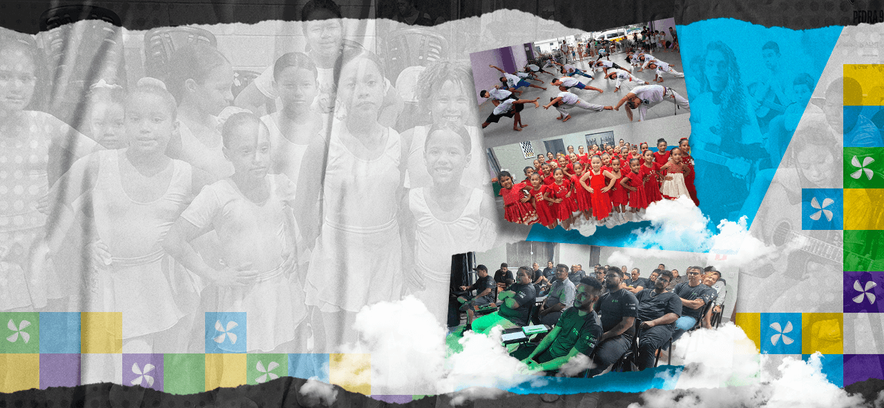 Capa do Instituto Realize com colagem de atividades culturais e esportivas em parceria com a CulturaMT.